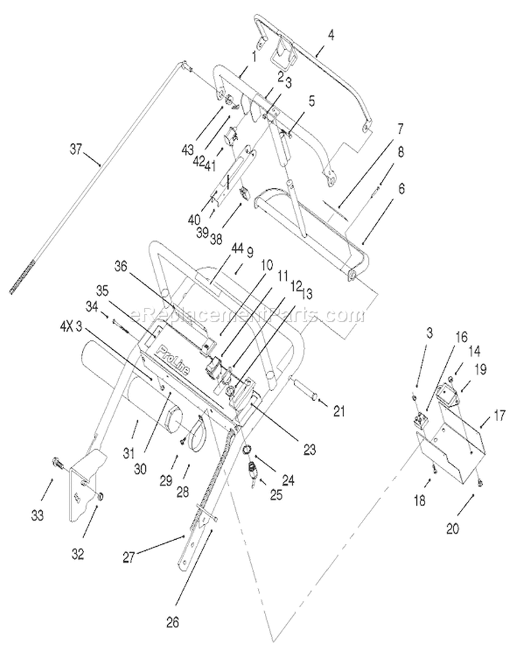 Handle and Control Panel Assembly Diagram and Parts List for 30165 210000001-210999999 - 2001 Toro Lawn Mower