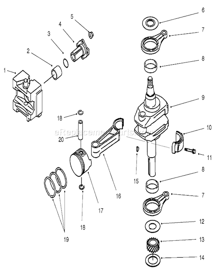 Piston/crankshaft Diagram and Parts List for 30165 210000001-210999999 - 2001 Toro Lawn Mower