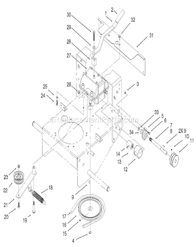 Transmission and Idler Pulley Assembly Diagram and Parts List for 30165 210000001-210999999 - 2001 Toro Lawn Mower