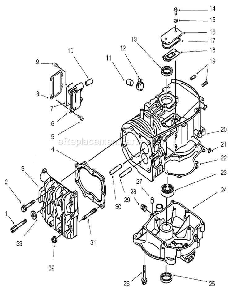 Crankcase Diagram and Parts List for 30165 210000001-210999999 - 2001 Toro Lawn Mower