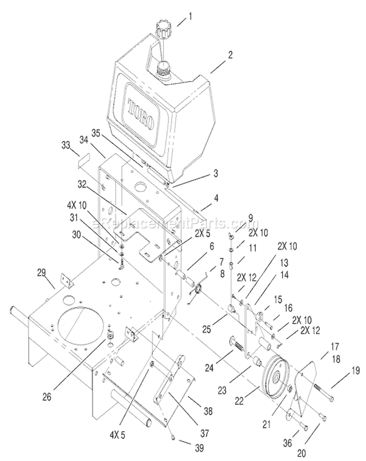 Fuel Tank and Idler Bracket Assembly Diagram and Parts List for 30165 220000001-220999999 - 2002 Toro Lawn Mower