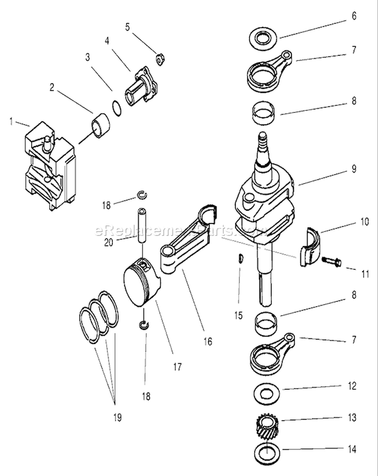 Piston and Crankshaft Assembly Kawasaki Diagram and Parts List for 30165 220000001-220999999 - 2002 Toro Lawn Mower
