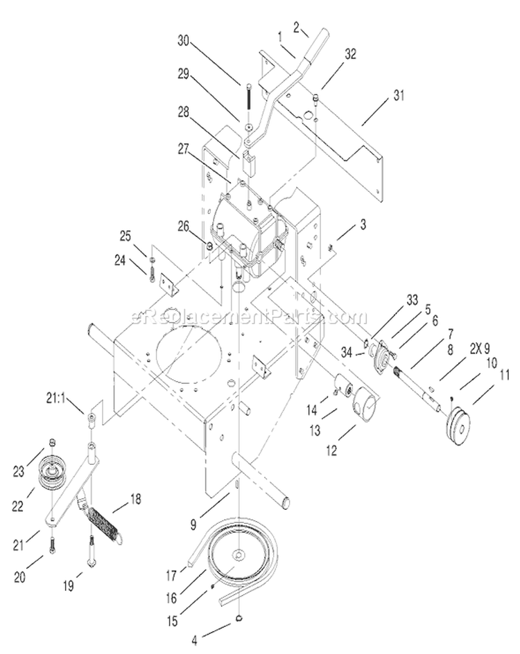 Transmission and Idler Pulley Assembly Diagram and Parts List for 30165 220000001-220999999 - 2002 Toro Lawn Mower