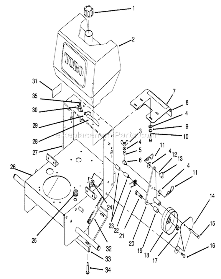 Frame, Fuel Tank and Wheel Drive Idler Diagram and Parts List for 30165 5900001-5999999 - 1995 Toro Lawn Mower