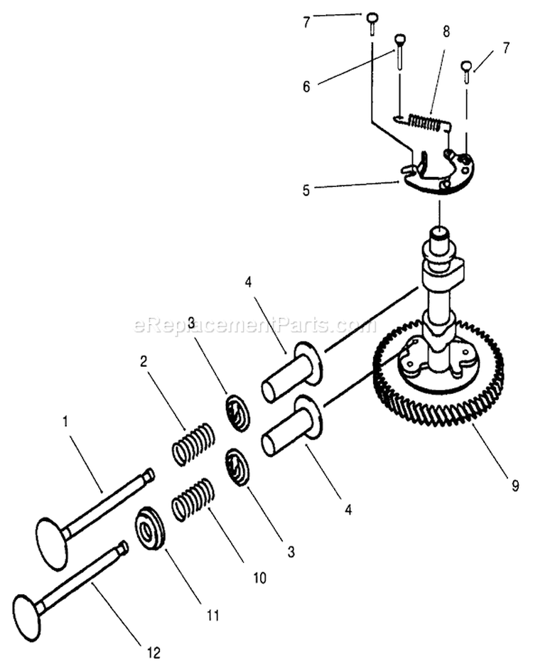 Valve/camshaft Diagram and Parts List for 30165 5900001-5999999 - 1995 Toro Lawn Mower