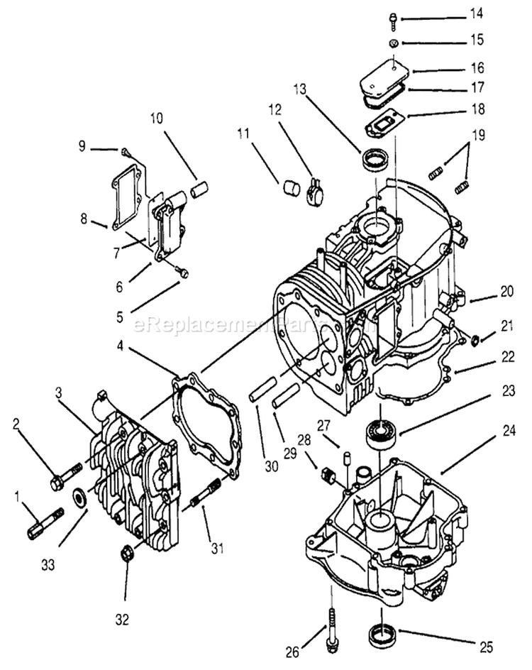 Crankcase Diagram and Parts List for 30165 790001-799999 - 1997 Toro Lawn Mower