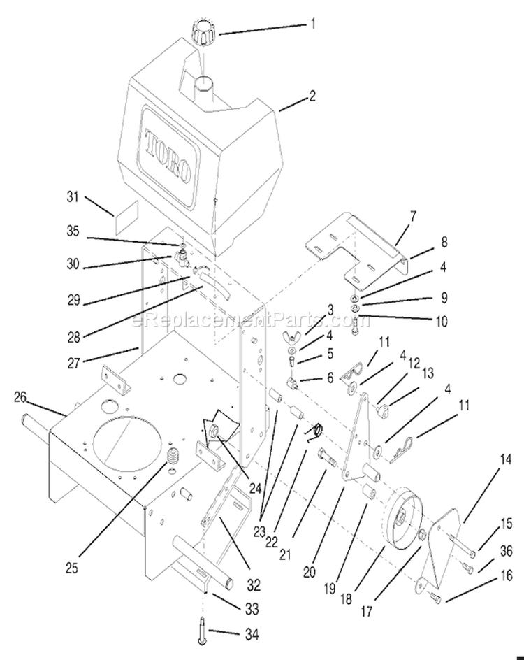 Frame, Fuel Tank and Wheel Drive Idler Diagram and Parts List for 30165 890001-899999 - 1998 Toro Lawn Mower