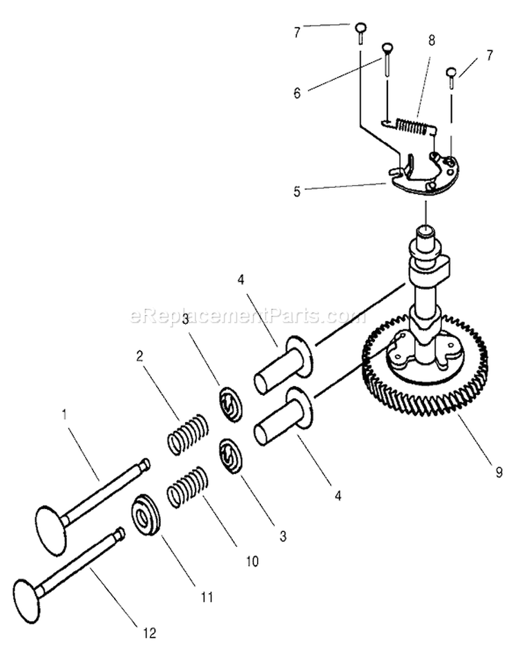 Valve/camshaft Diagram and Parts List for 30165 890001-899999 - 1998 Toro Lawn Mower