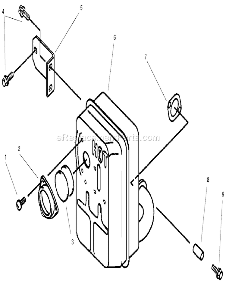 Muffler Diagram and Parts List for 30165 990001-999999 - 1999 Toro Lawn Mower