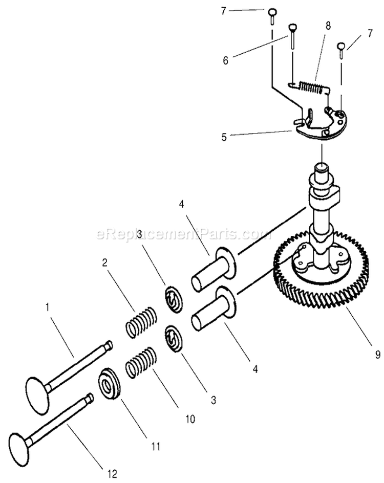 Valve/camshaft Diagram and Parts List for 30165 990001-999999 - 1999 Toro Lawn Mower