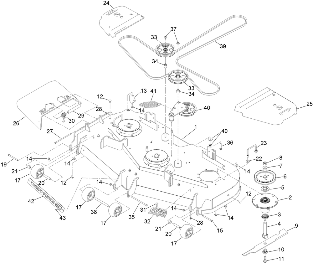 Deck Assembly Diagram and Parts List for 74057 400000000 - 416414583 Toro Lawn Tractor