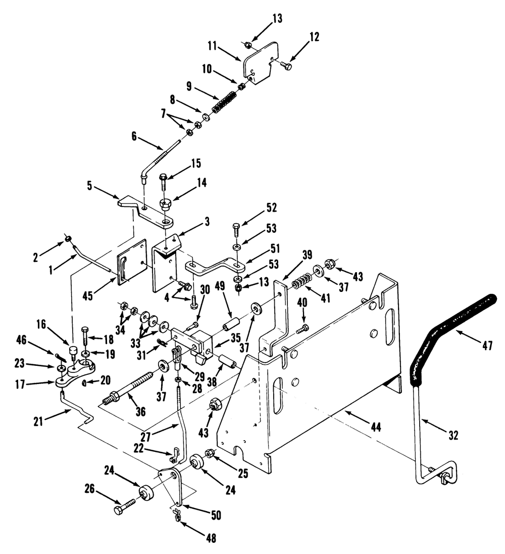 Transmission Controls Diagram and Parts List for Y1-16OE02  Toro Lawn Tractor