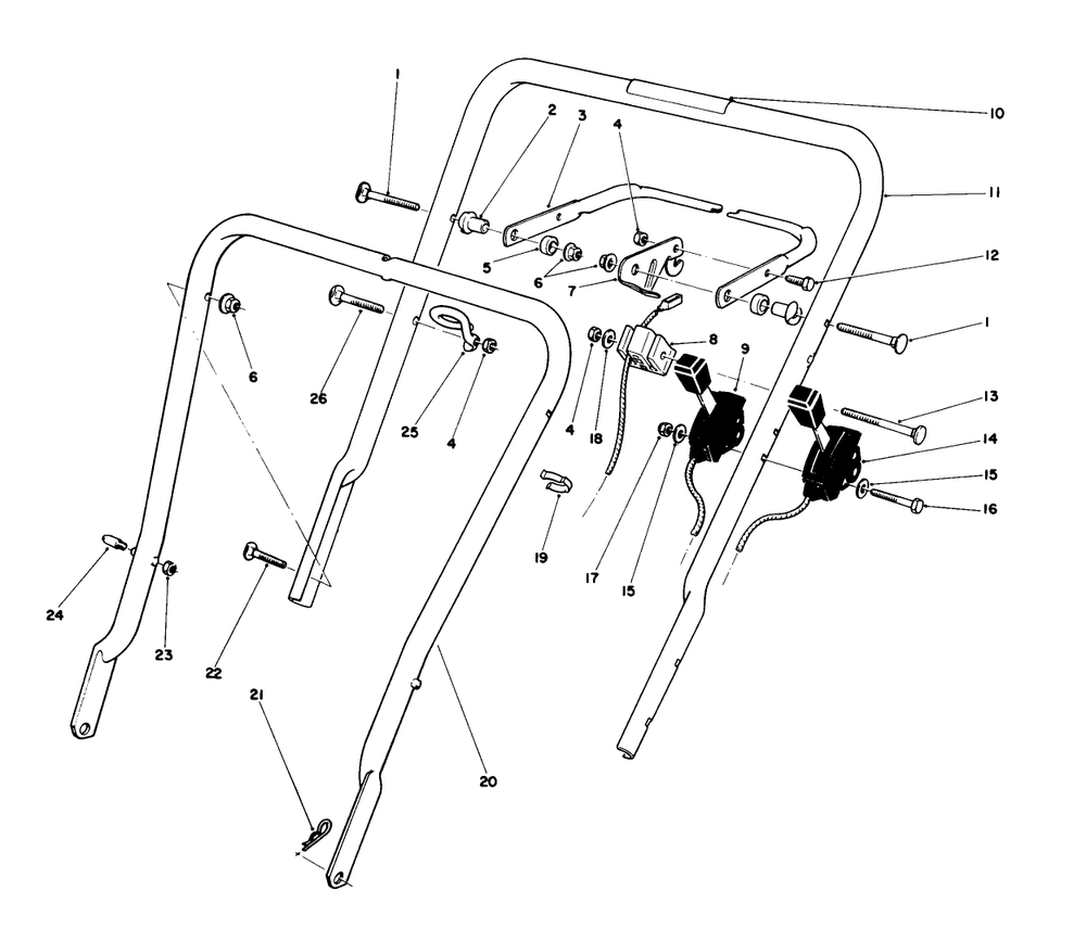 Handle Assembly Diagram and Parts List for 16785 9000001 - 9999999 Toro Lawn Mower