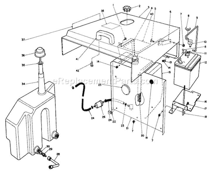 Hood, Fuel Tank & Hydraulic Reservoir Assembly Diagram and Parts List for 30610 390001-399999 - 1993 Toro Lawn Tractor