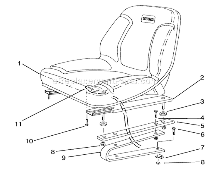 Seat Assembly Diagram and Parts List for 30610 390001-399999 - 1993 Toro Lawn Tractor