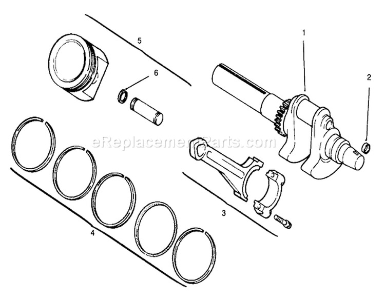 Crankshaft, Piston And Rings Diagram and Parts List for 30610 390001-399999 - 1993 Toro Lawn Tractor