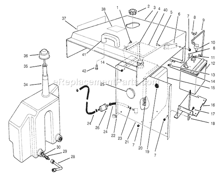 Hood, Fuel Tank & Hydraulic Reservoir Assembly Diagram and Parts List for 30610 490001-499999 - 1994 Toro Lawn Tractor