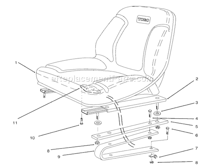 Seat Assembly Diagram and Parts List for 30610 490001-499999 - 1994 Toro Lawn Tractor