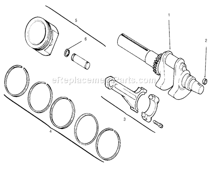 Crankshaft, Piston And Rings Diagram and Parts List for 30610 490001-499999 - 1994 Toro Lawn Tractor