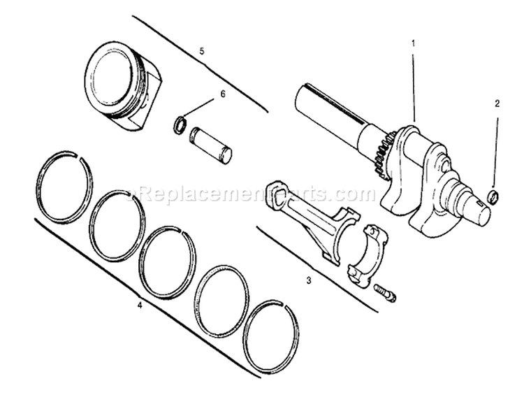 Crankshaft, Piston And Rings Diagram and Parts List for 30610 591300-599999 - 1995 Toro Lawn Tractor