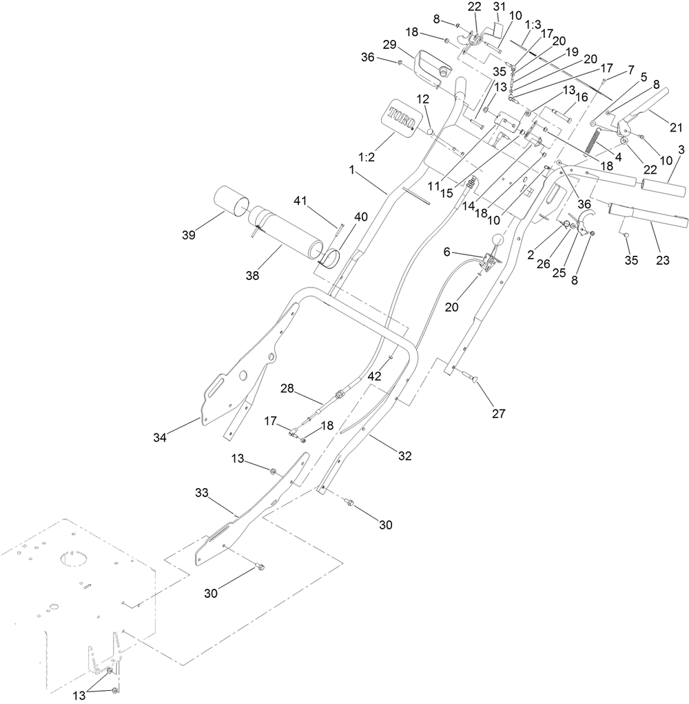 Handle Assembly Diagram and Parts List for 33522 411000000 - 411999999 Toro Trimmer