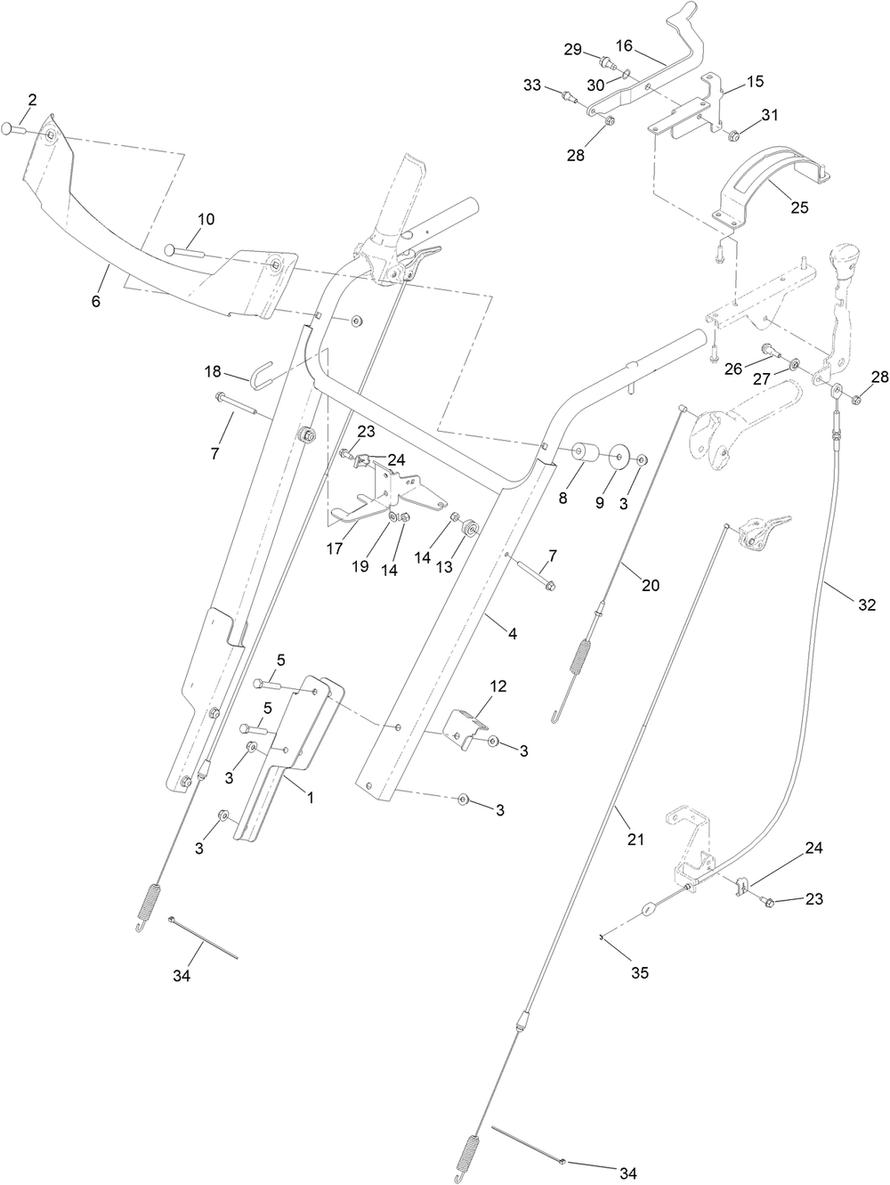 Handle Assembly Diagram and Parts List for 38870 409000000 - 999999999 Toro Snow Blower
