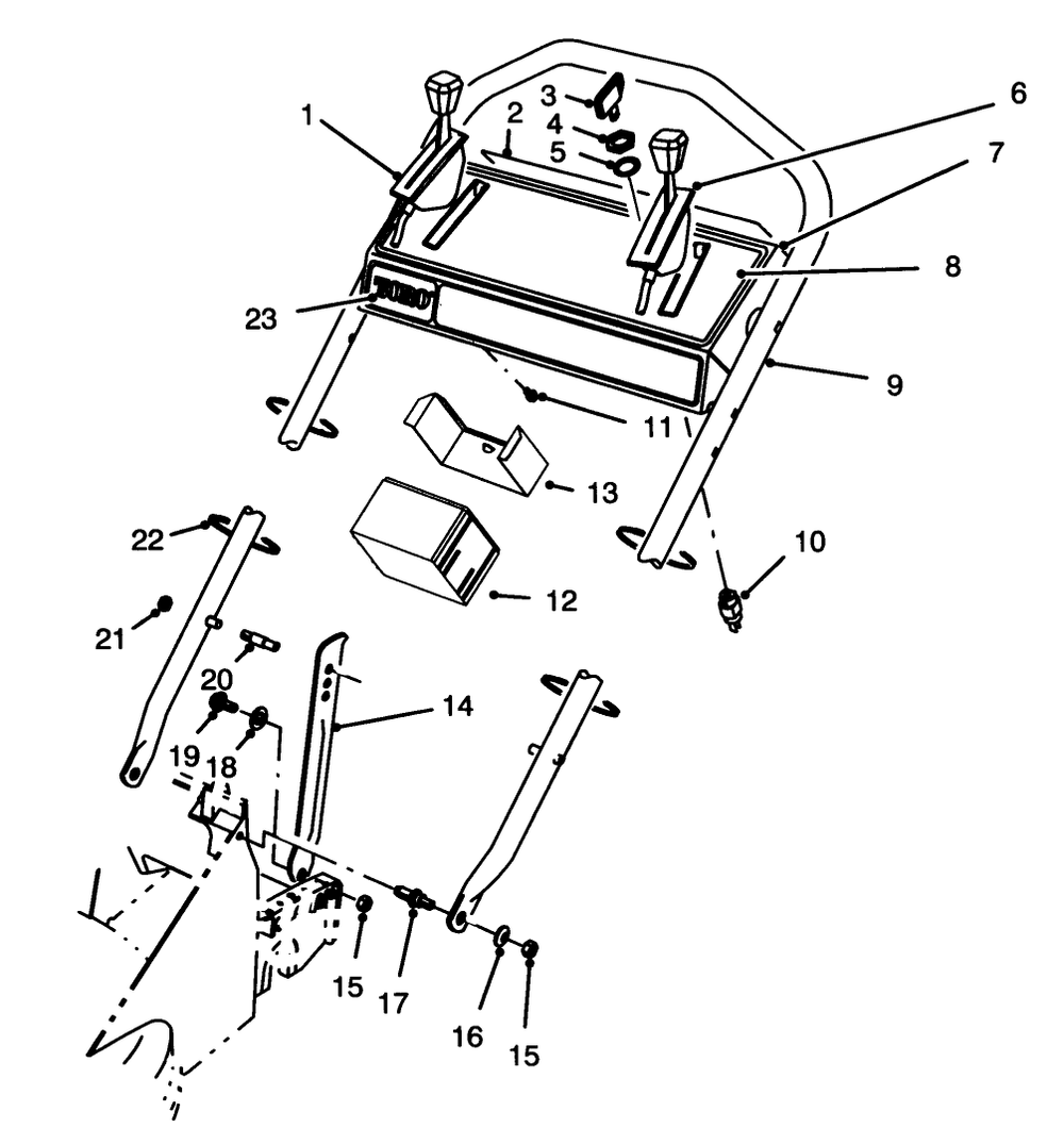 Handle Assembly Diagram and Parts List for 26625B 3900001 - 3999999 Toro Lawn Mower
