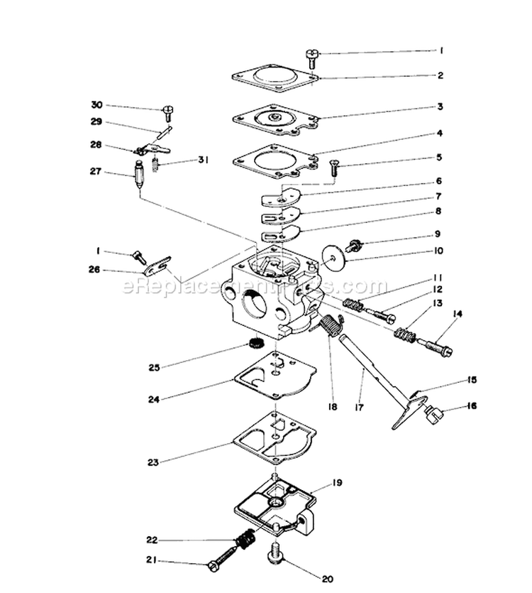 Carburetor Assembly Diagram and Parts List for 30940 2000001-2999999 - 1982 Toro Leaf Blower / Vacuum