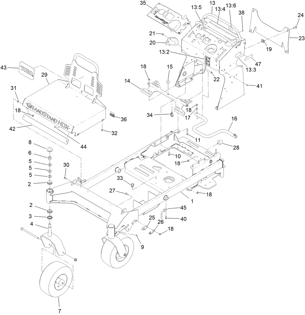 Frame Assembly Diagram and Parts List for 72506 400000000 - 414499999 Toro Lawn Mower