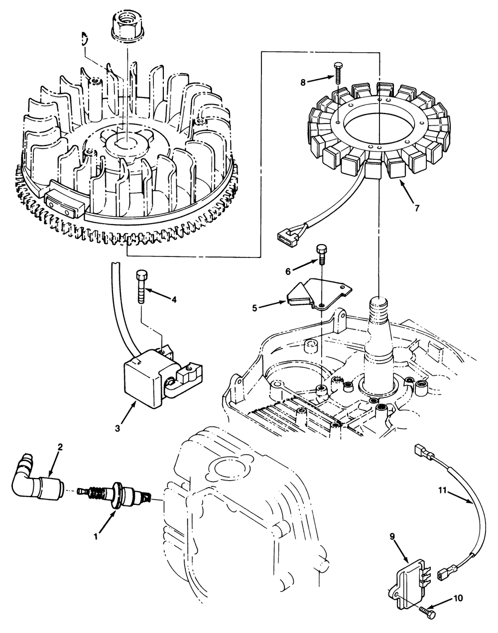 14hp Engine Ignition Assembly Diagram and Parts List for 22-14O502 2000001 - 2999999 Toro Lawn Tractor