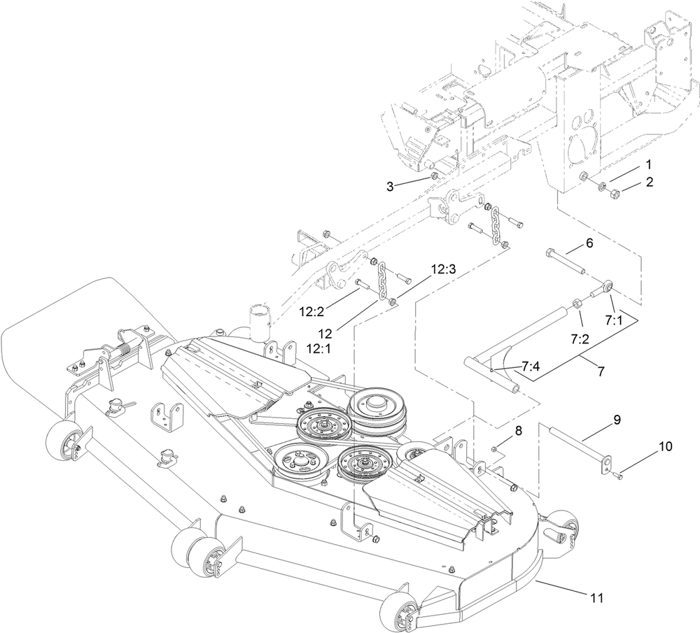 Deck Connection Assembly Diagram and Parts List for 74268 (313000001-313999999)(2013) Toro Lawn Mower
