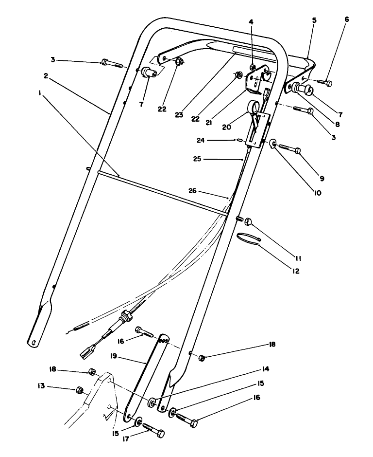 Handle Assembly Diagram and Parts List for 22036 2000001 - 2999999 Toro Lawn Mower
