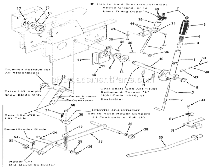 Manual Lift Linkage Diagram and Parts List for 21-08K804 1988 Toro Lawn Tractor