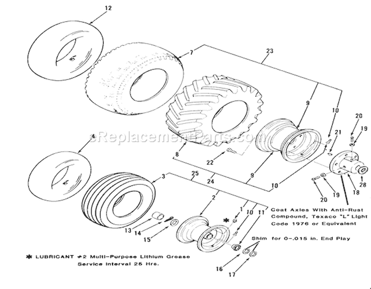 Wheels And Tires Diagram and Parts List for 21-08K804 1988 Toro Lawn Tractor