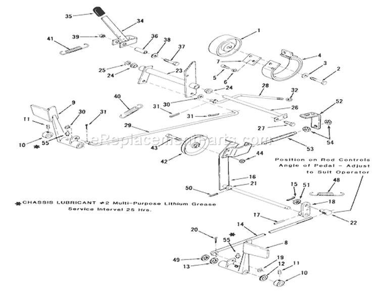 Clutch, Brake And Speed Control Linkage Diagram and Parts List for 21-12K806 1989 Toro Lawn Tractor