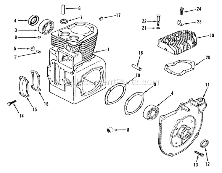 Kohler Crankcase & Cylinder Head Diagram and Parts List for 21-12K806 1989 Toro Lawn Tractor