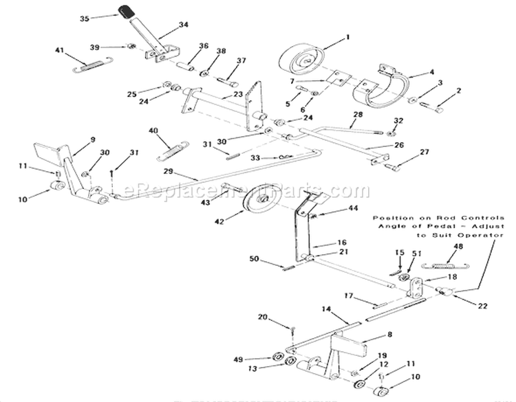 Clutch, Brake And Speed Control Linkage Diagram and Parts List for 21-10K801 1985 Toro Lawn Tractor