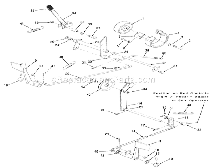 Clutch, Brake And Speed Control Linkage Diagram and Parts List for 21-08K802 1986 Toro Lawn Tractor