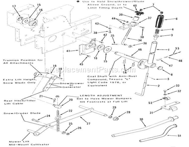 Manual Lift Linkage Diagram and Parts List for 31-17KE01 1985 Toro Lawn Tractor