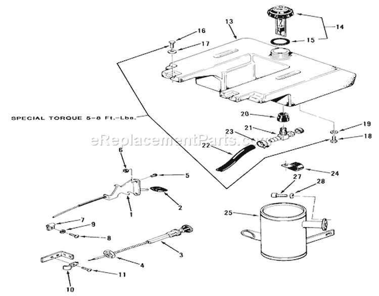 Throttle, Choke And Fuel System Diagram and Parts List for 31-17KE01 1985 Toro Lawn Tractor