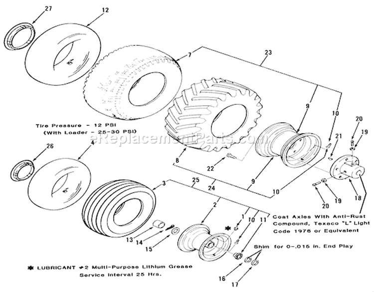 Wheels And Tires Diagram and Parts List for 31-17KE01 1985 Toro Lawn Tractor