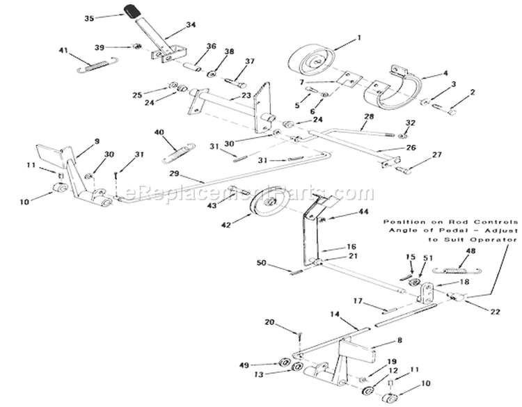 Clutch, Brake and Speed Control Linkage Diagram and Parts List for 31-14K802 1987 Toro Lawn Tractor