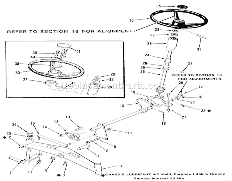 Front Axle And Steering Diagram and Parts List for 21-12KE01 1986 Toro Lawn Tractor