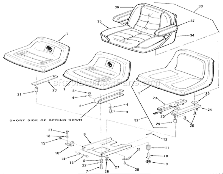 Seat Diagram and Parts List for 21-12KE01 1986 Toro Lawn Tractor