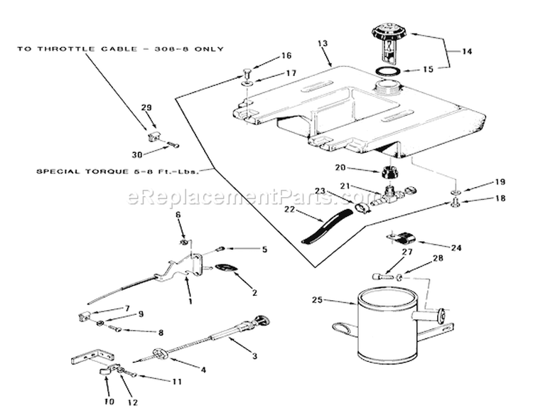 Throttle, Choke And Fuel System Diagram and Parts List for 21-12KE01 1986 Toro Lawn Tractor