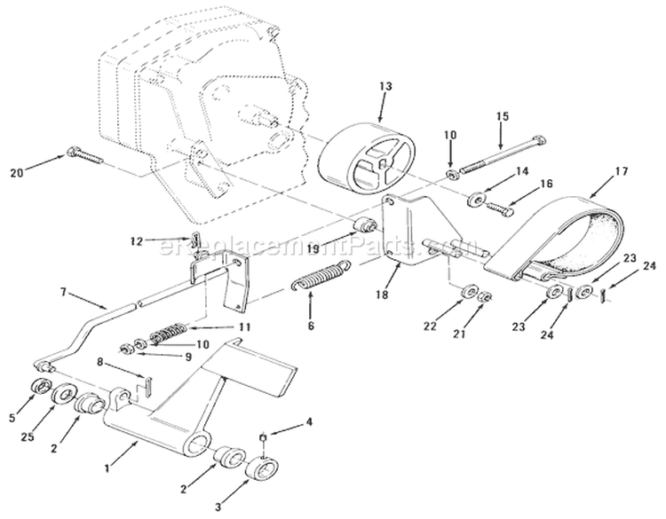Clutch, Brake Speed Control Linkage Diagram and Parts List for 21-12KE01 1986 Toro Lawn Tractor