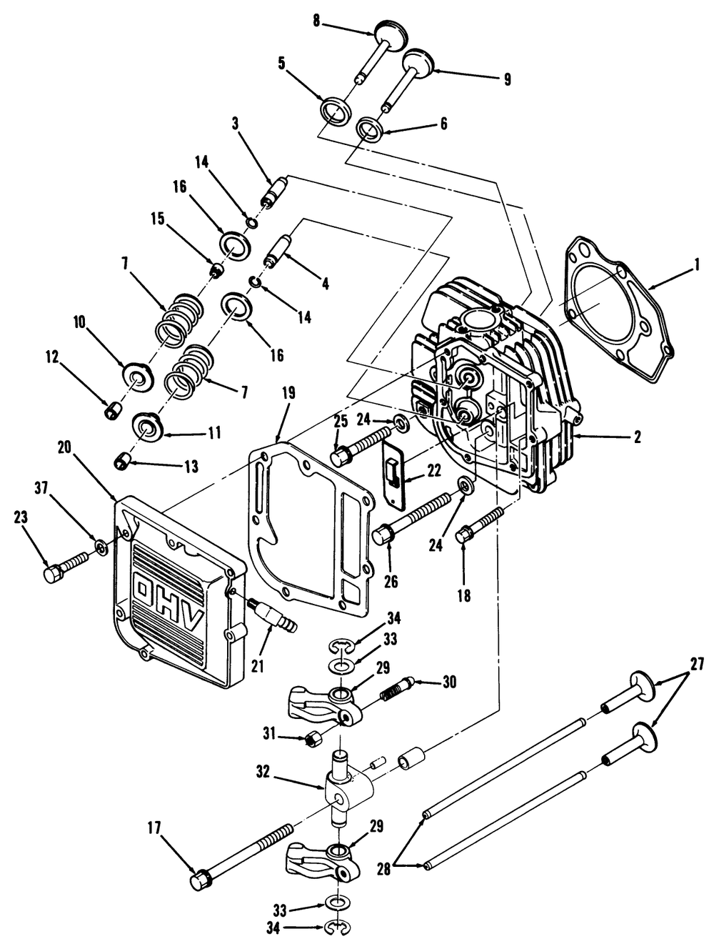 12hp Engine Cylinder Head & Valves Assembly Diagram and Parts List for 32-10BE02 1000001 - 1999999 Toro Lawn Tractor