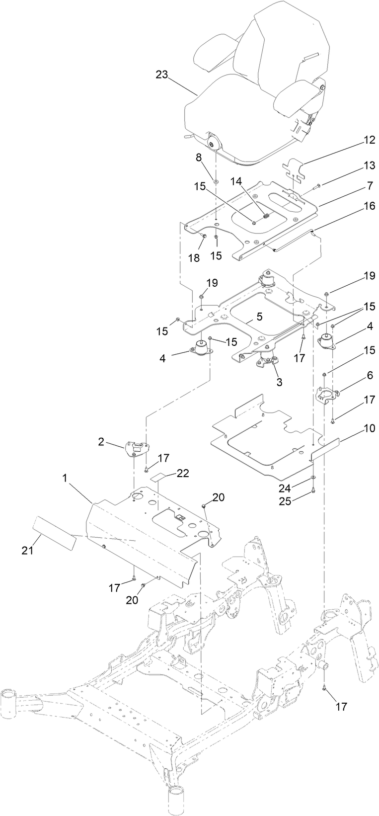 Seat Mounting Assembly Diagram and Parts List for 72144 412436444 - 412799999 Toro Lawn Tractor
