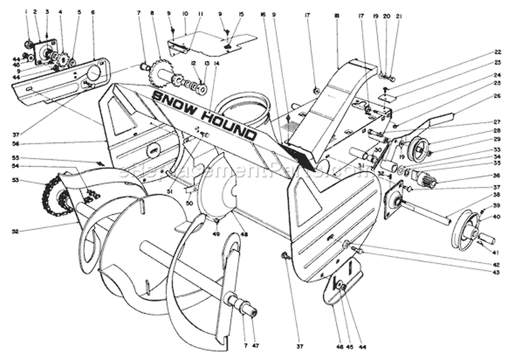 Auger Assembly Diagram and Parts List for 31302 2000001-2999999 - 1972 Toro Snow Blower