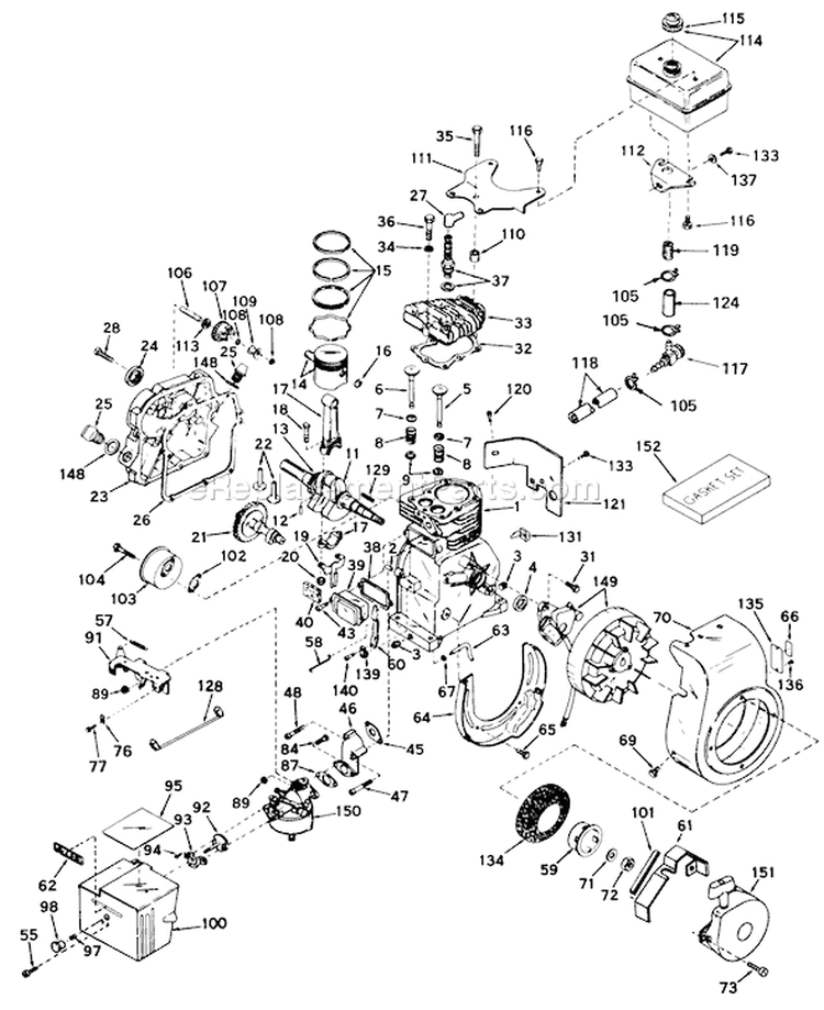 Engine Diagram and Parts List for 31302 2000001-2999999 - 1972 Toro Snow Blower
